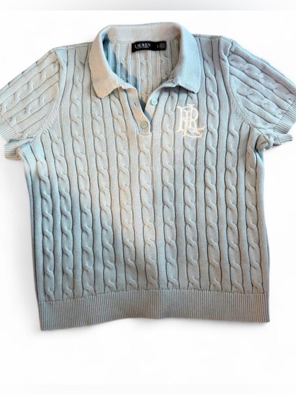Ralph Lauren Light Blue Cable-Knit Polo Sweater